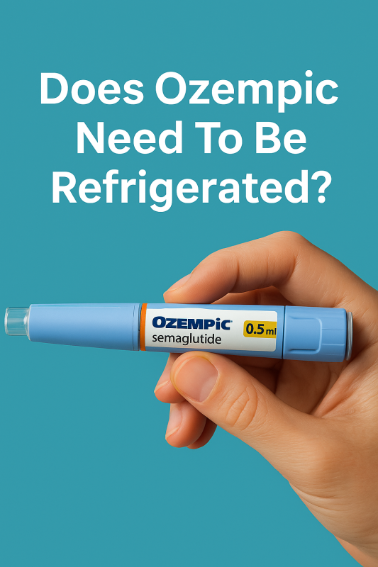 Display image for does ozempic need to be refrigerated, showing a hand holding an ozempic pen