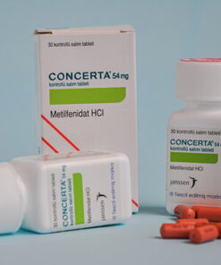 A bottle of Concerta tablets spilling onto a clean surface with a subtle medical background, representing ADHD prescription medication for focus and cognitive support.