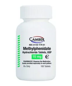 A cup of Ritalin tablets with a subtle medical background, representing ADHD prescription medication for focus and cognitive support.